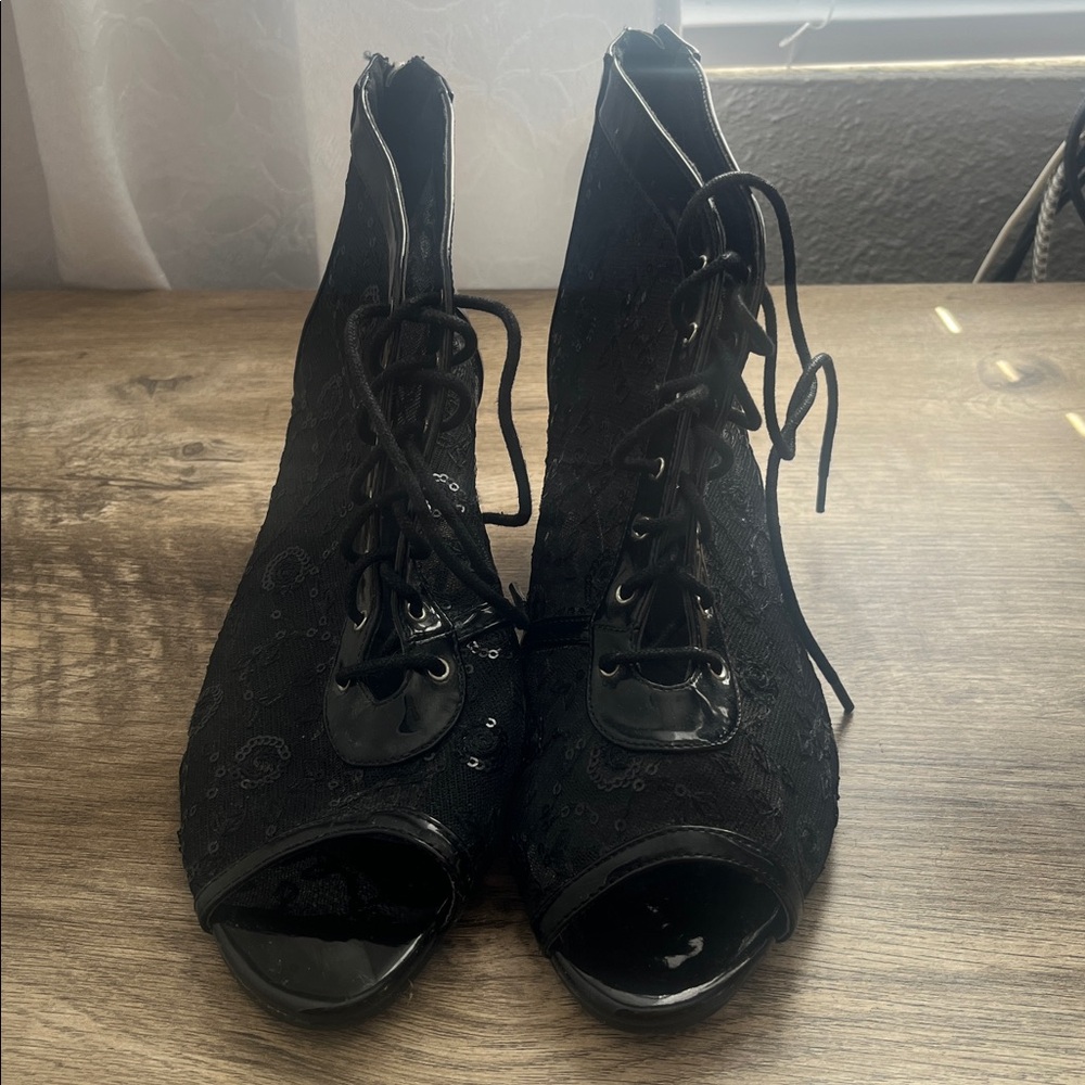 Henry Ferrera Black Lace-Up Ankle Booties